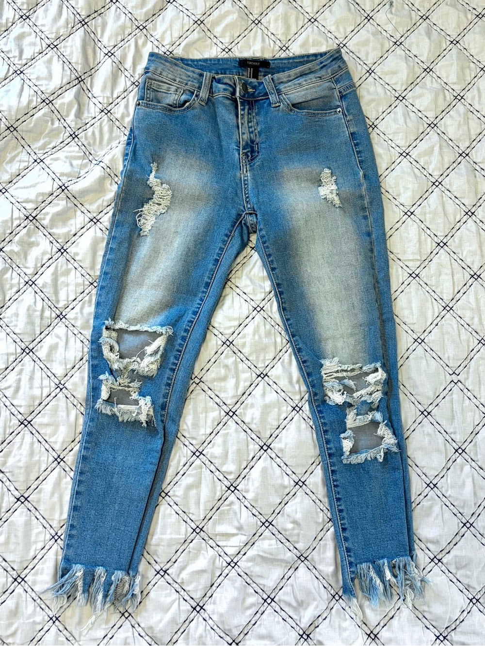 Forever 21 Light Blue Distressed Skinny Jeans